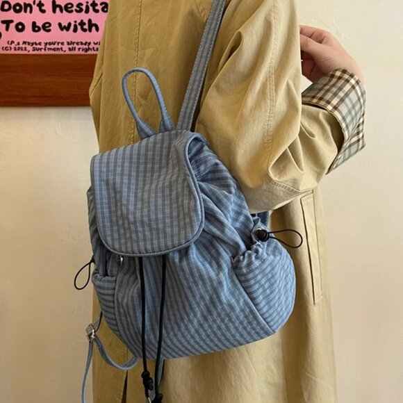 Plaid Drawstring Closure Backpack Bag - Picture 5 of 9